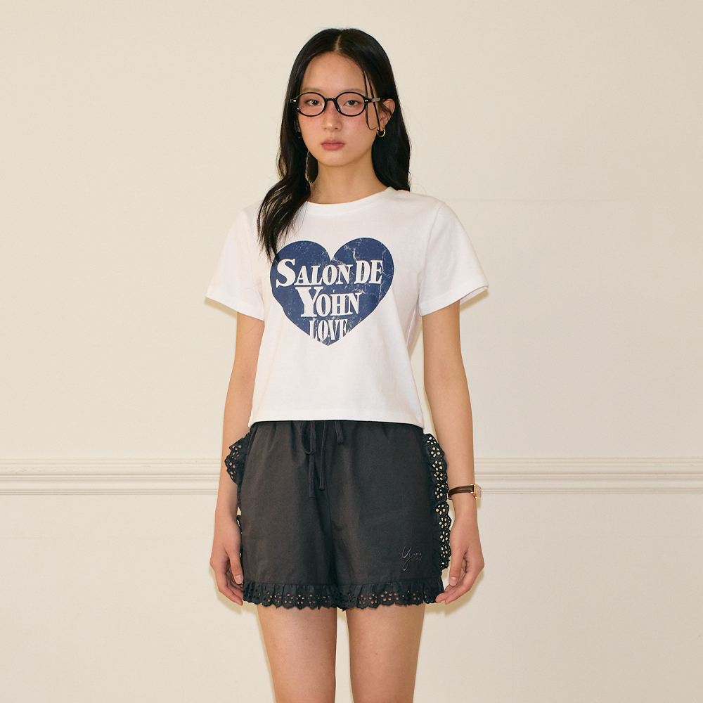 SALON DE YOHN☆Logo Heart Crop T_2colors♡韓国人気 Salon De Yohn Heart Crop T_ White - 감도 깊은 취향 셀렉트샵 29CM