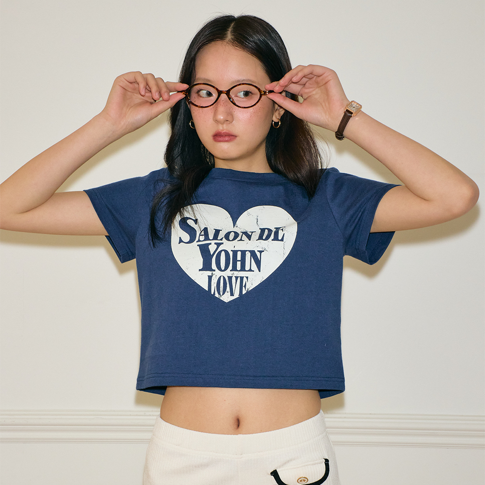 SALON DE YOHN☆Logo Heart Crop T_2colors♡韓国人気 Salon De Yohn Heart Crop T_ Deep Blue - 감도 깊은 취향