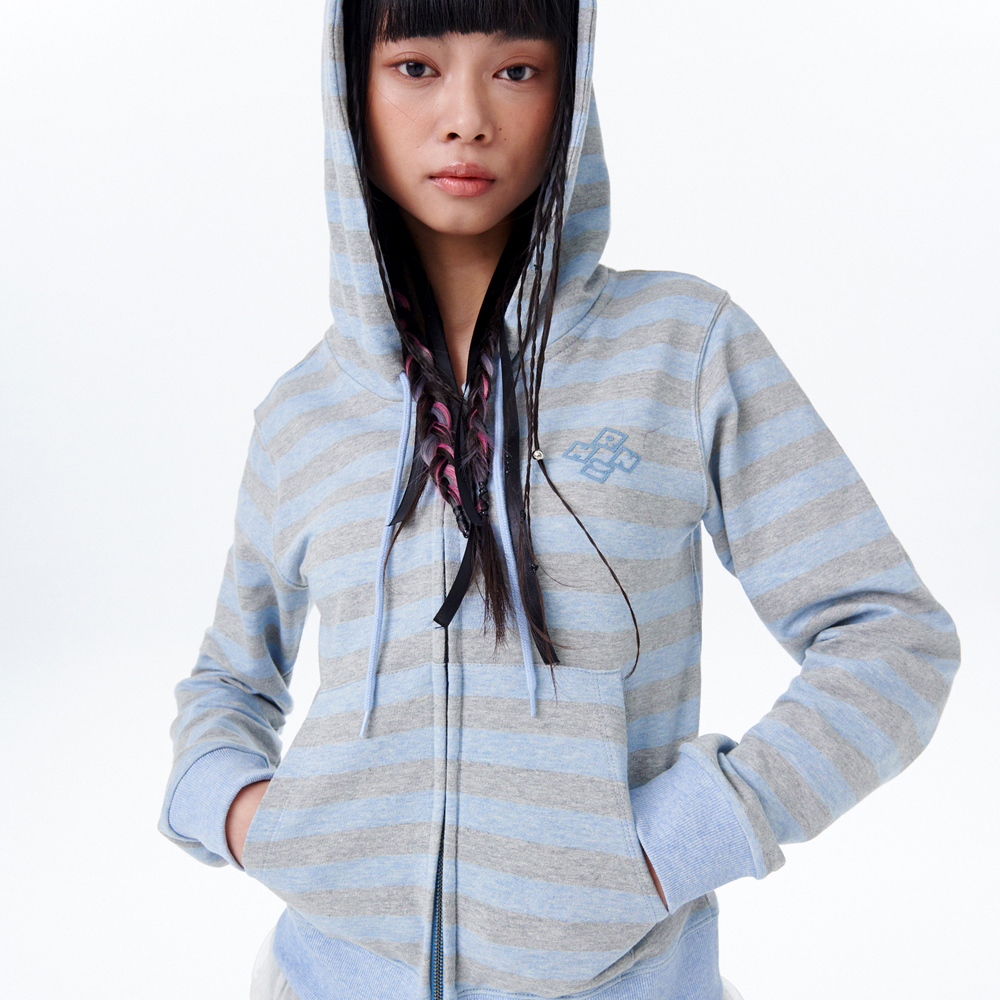 ★eessay★CANDY ZIP-UP JACKET - BLUE STRIPED★韓国送料込 Pla25ssj10_Blue | Star zip-up jacket | Color:Blue【PLATEAU