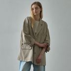 [일부옵션 3차 4/23예약배송] 린넨 커브드 슬리브 블레이저_olive beige