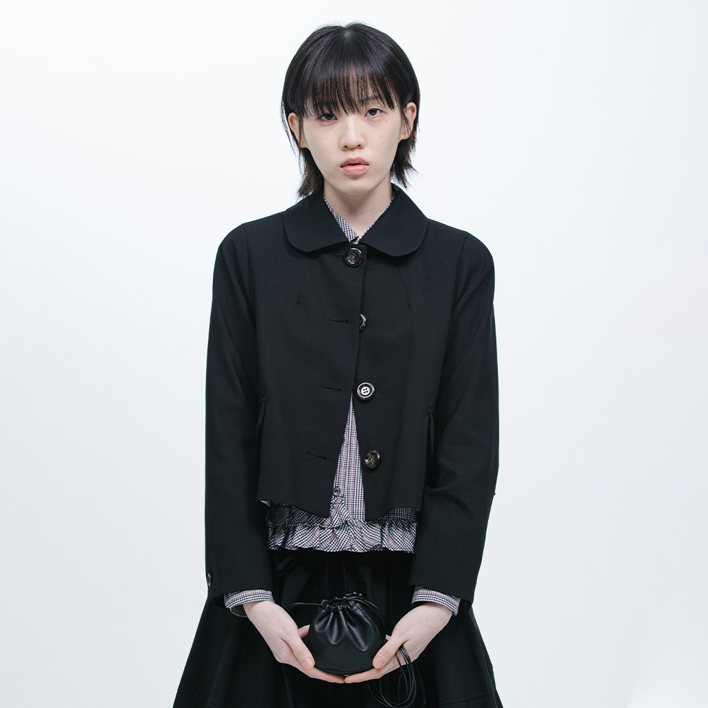 [OHESHIO] / ☆ 25SS OUND COLLAR SEMI-CROP JACKET / BLACK ROUND COLLAR SEMI-CROP JACKET, BLACK - 감도 깊은 취향 셀렉트