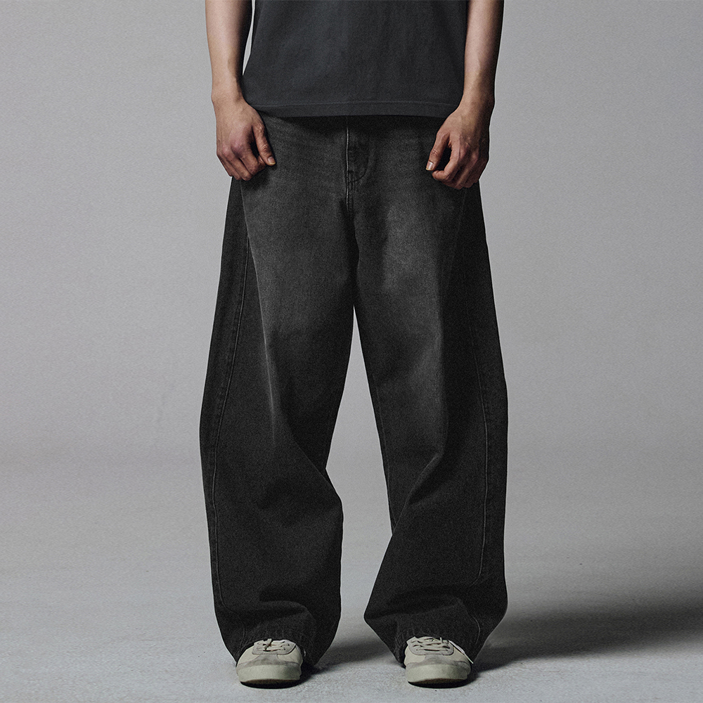 Curved Semi Wide Denim Pants - Black - 감도 깊은 취향 셀렉트