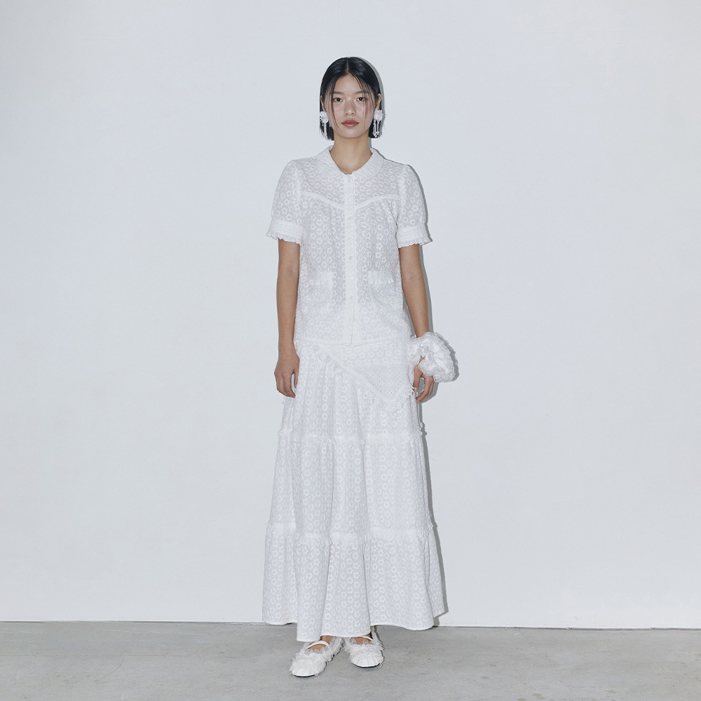 Star Lace Punching Cancan Skirt (white) - 감도 깊은 취향