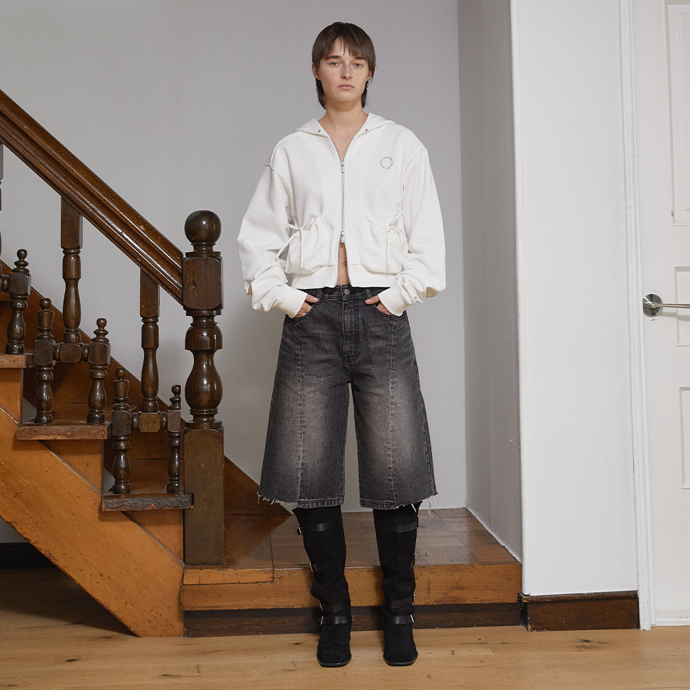 ショートパンツ [MATINKIM]hem point bermuda denim pants for women in charc HEM POINT BERMUDA DENIM PANTS FOR WOMEN IN CHARCOAL – Matin Kim