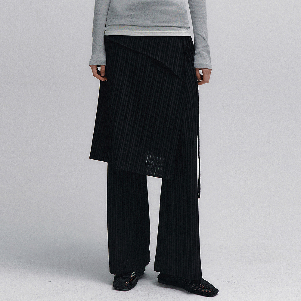 SET] Handmade Twisted Skirt Pants (FL-237_Black) - 감도 깊은