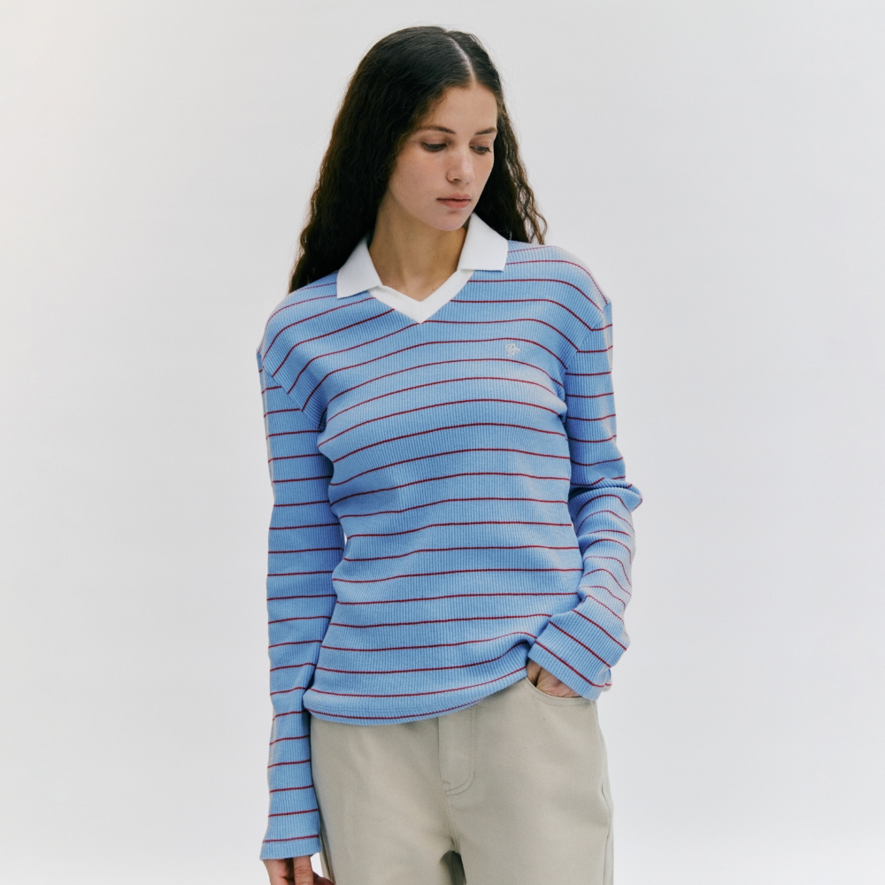 stripe slim fit collar t-shirt - blue - 감도 깊은 취향