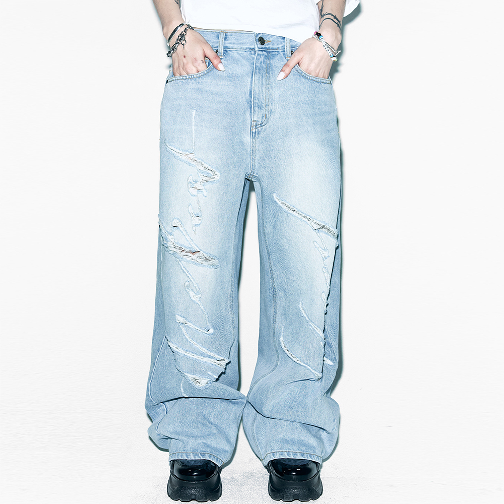YEEL SIDE CUBIC DENIM PANTS BLUE - 감도 깊은 취향 셀렉트샵 29CM