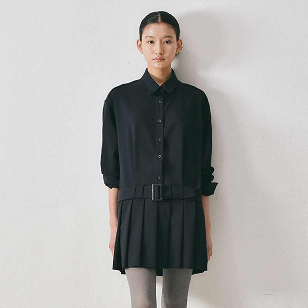韓国商品/TREMINGBIRD Apron Pleated One-piece Apron Pleated One-piece [ Gray ] - TREEMINGBIRD