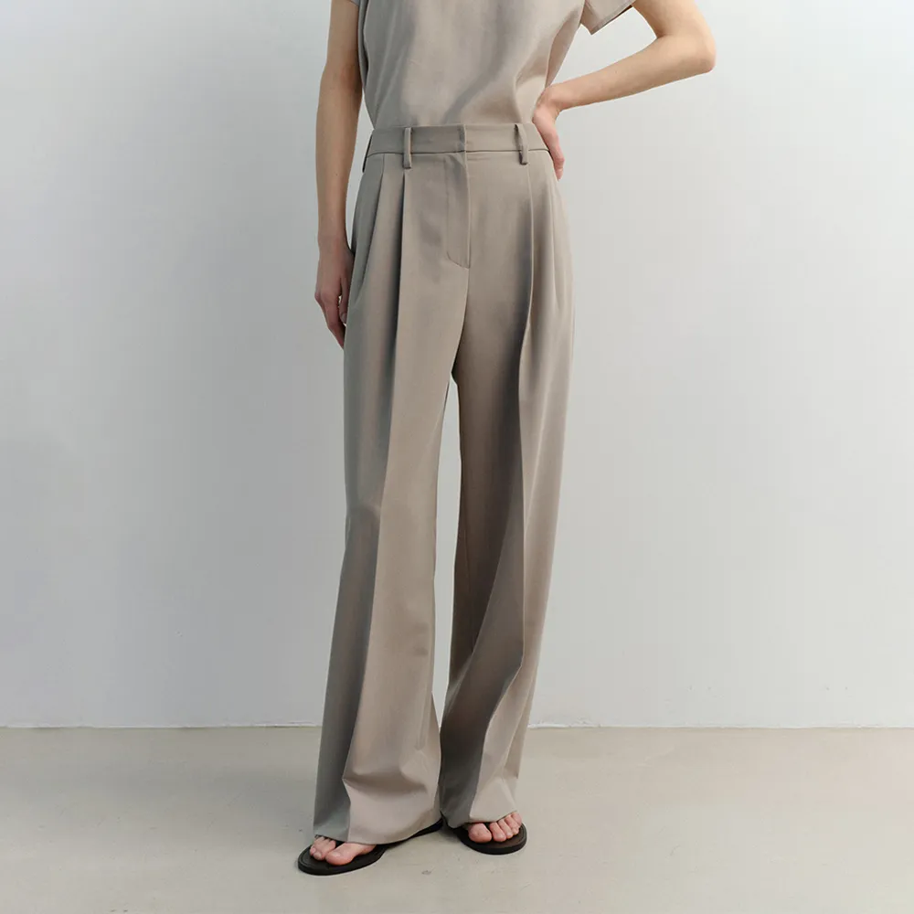 SS WIDE TUCK PANTS (TAUPE)