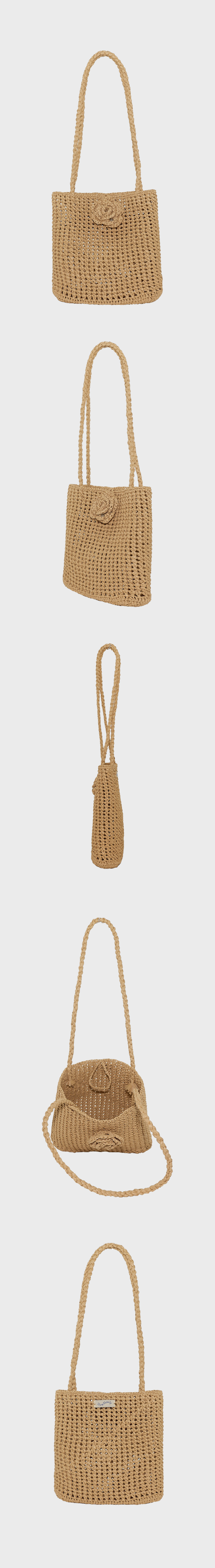 Slowslowly] Camellia Handmade Crochet Raffia Shoulder Bag