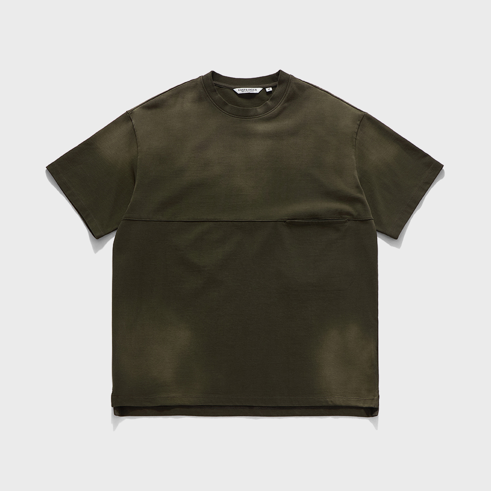 4 Symbol Colour Block Mesh T-Shirts - Khaki - 감도 깊은 취향