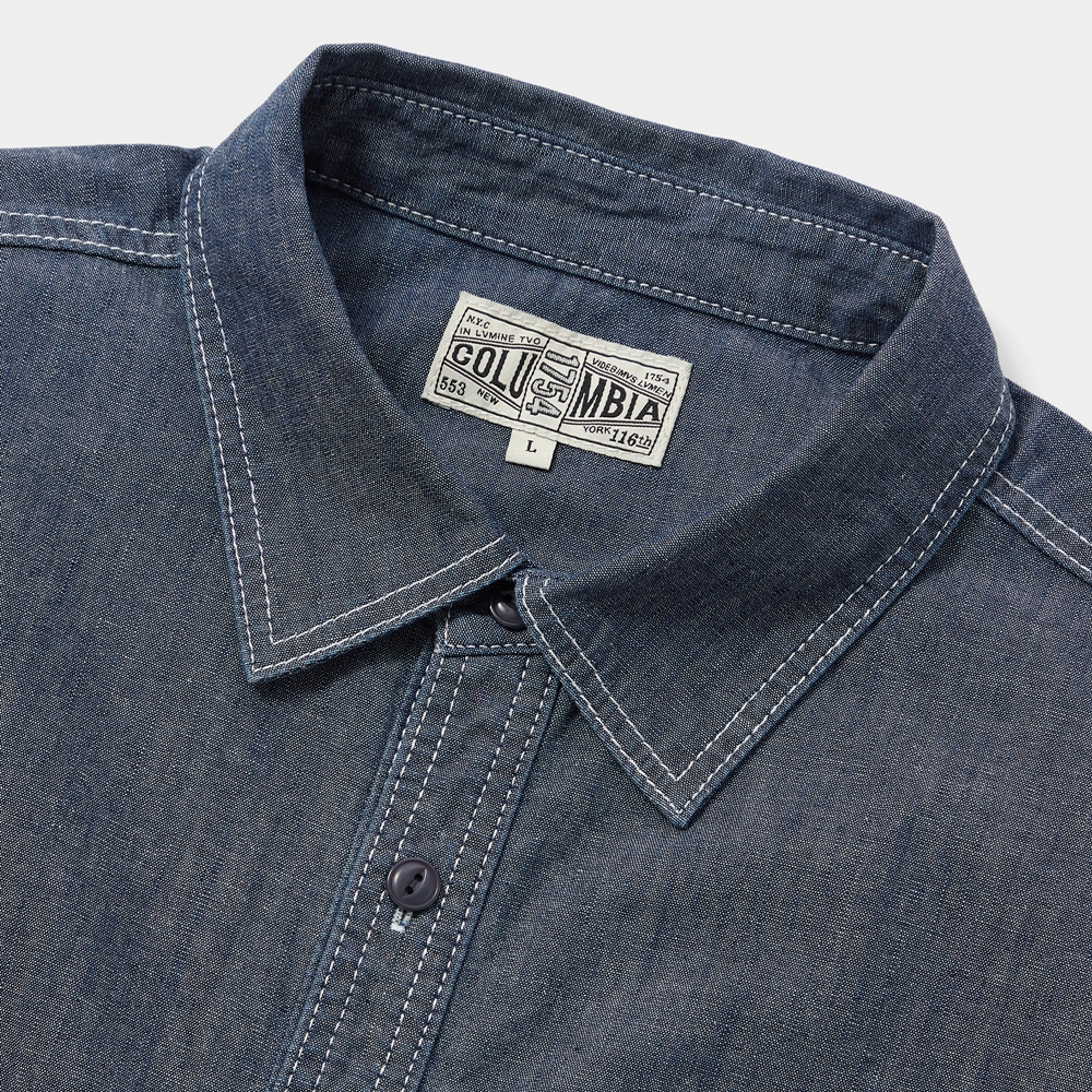 ★★Columbia★★ COLUMBIA TRAJAN LABEL CONTRAST STITCH DENIM COLUMBIA TRAJAN LABEL CONTRAST STITCH DENIM S/S SHIRTS