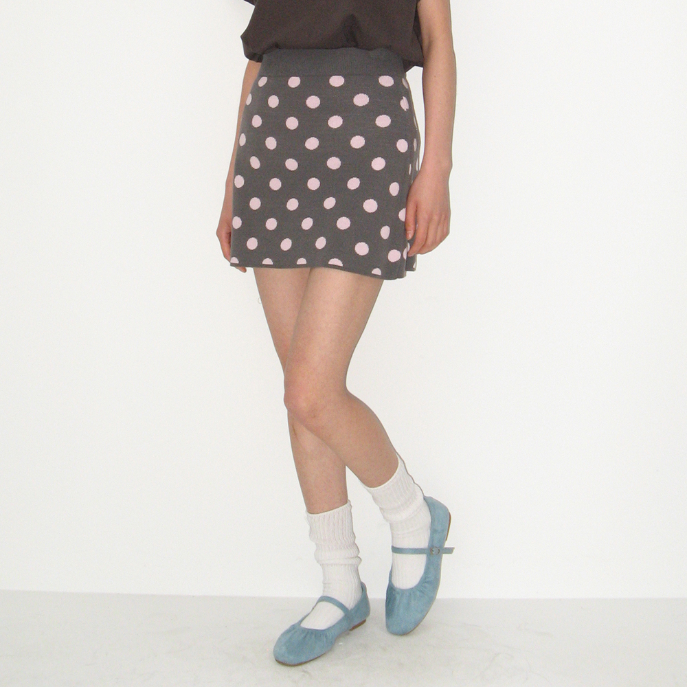DOT PATTERN BANDING KNIT MINI SKIRT BLUE CHARCOAL DOT - 감도