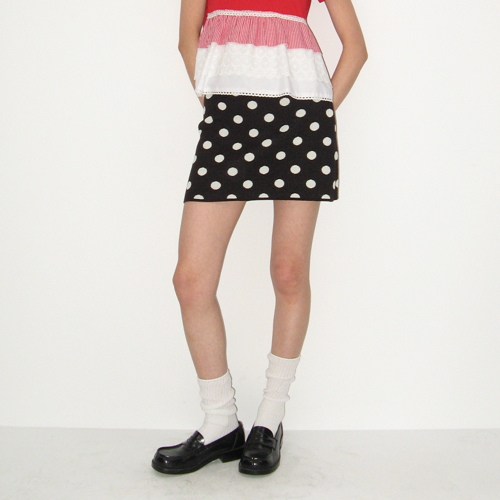 DOT PATTERN BANDING KNIT MINI SKIRT BLUE CHARCOAL DOT - 감도