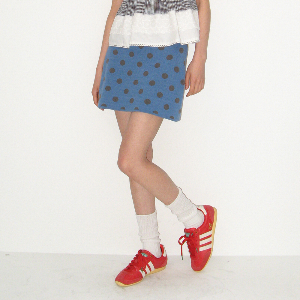 DOT PATTERN BANDING KNIT MINI SKIRT BLUE CHARCOAL DOT - 감도