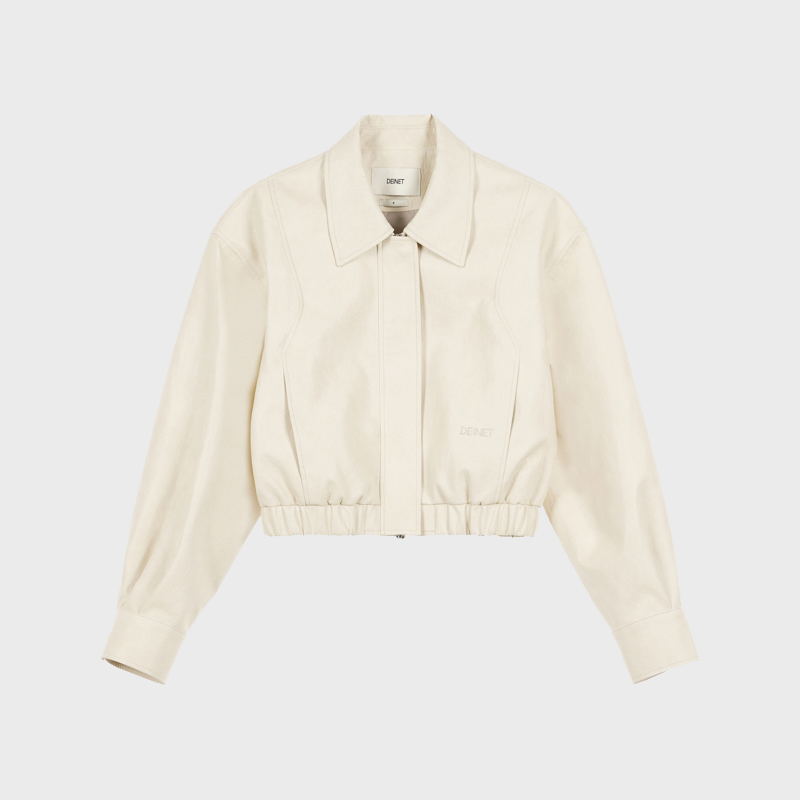 ◆DEINET◆ ECOLEATHER BOMBER BANDED JUMPER IN CREAM KDBJP4S3 DEINET - Eco-Leather Bomber Banded Jumper | HBX - Globally