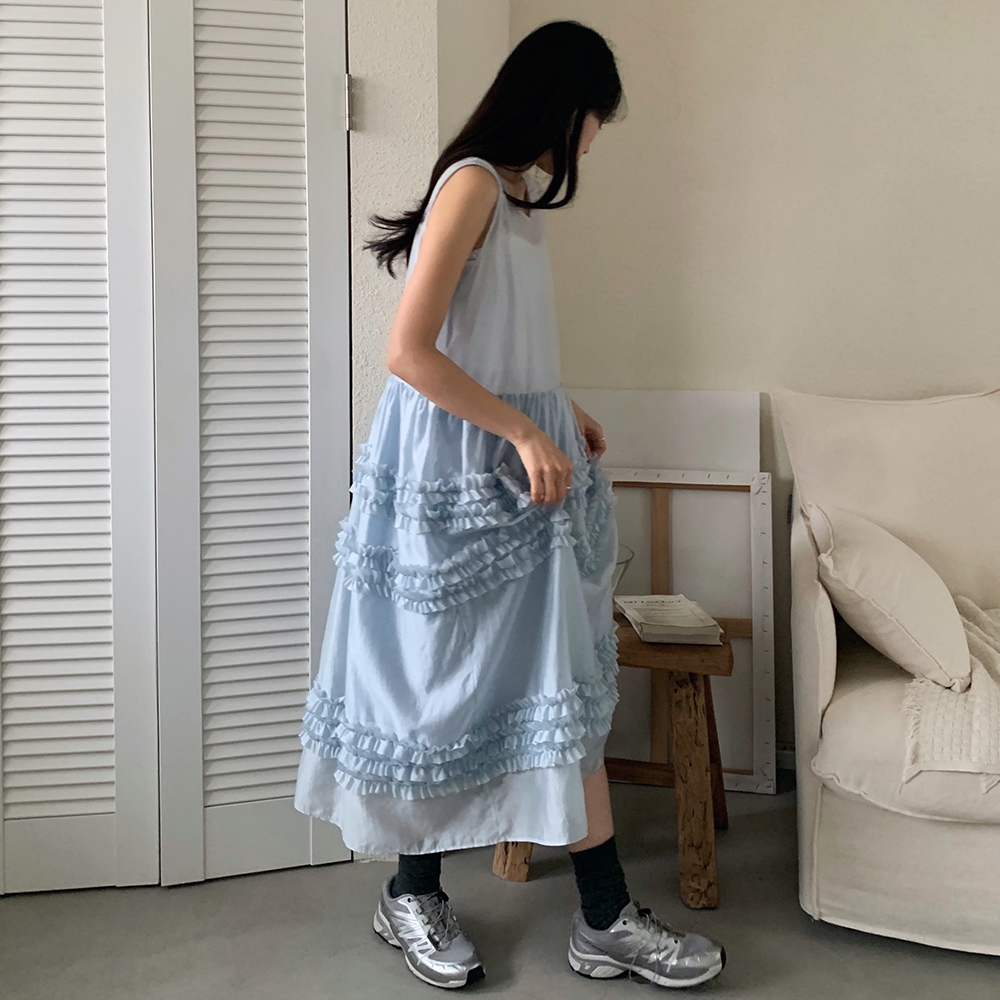 韓国商品/CELITAILS SHEER FRILL LONG DRESS SHEER FRILL LONG DRESS_SKY BLUE - 감도 깊은 취향 셀렉트샵 29CM