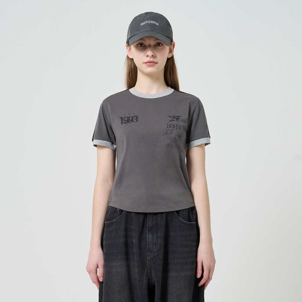Classic Logo Piping Crop Top Charcoal - 감도 깊은 취향