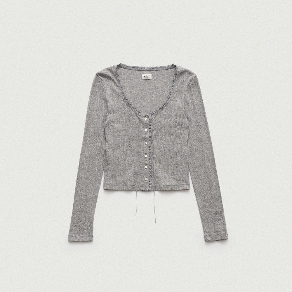 Ravioli Lace-Trim Button-Up Top - Black | ファッション通販