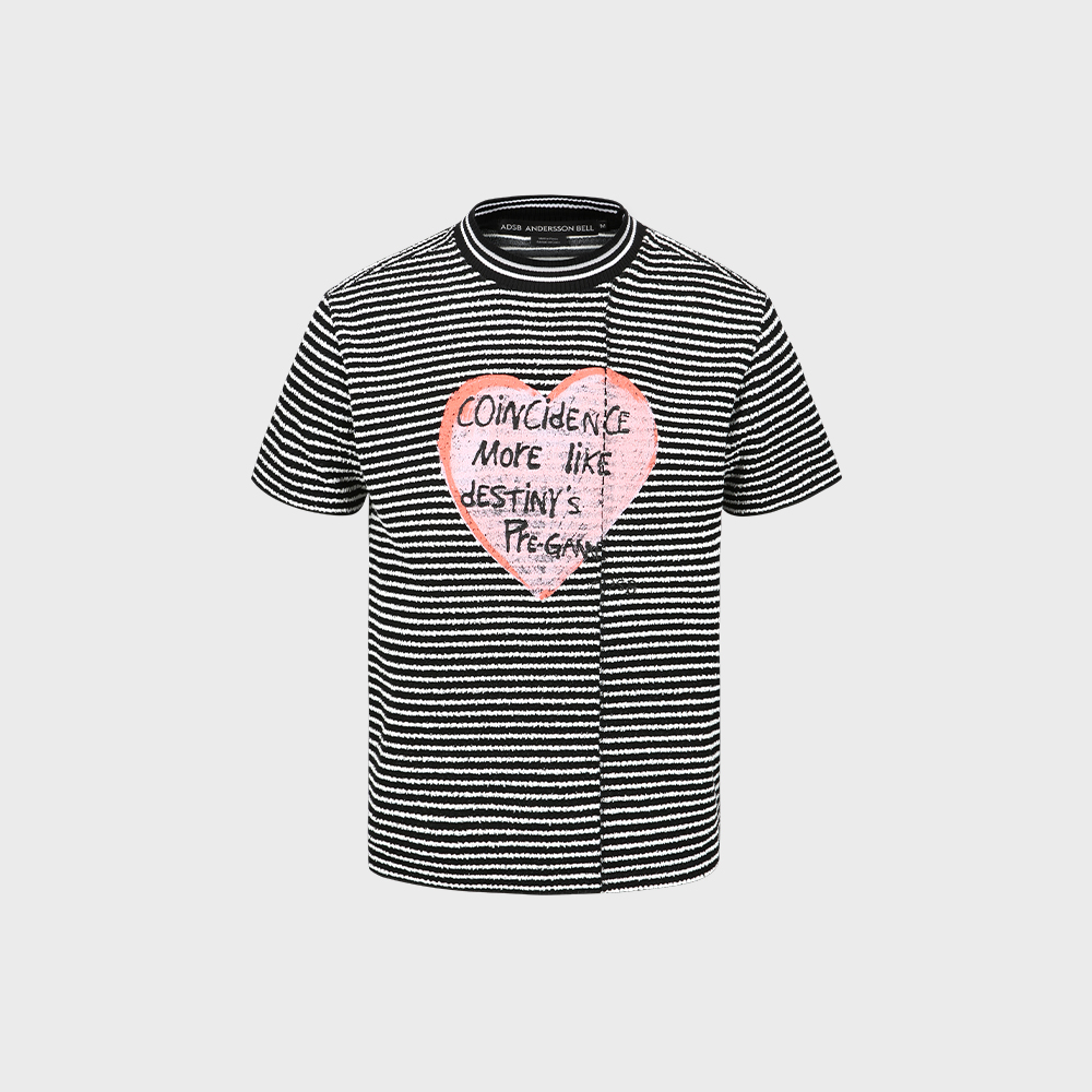 ■ANDERSSON BELL■ Heart message striped crew neck sweater ANDERSSON BELL] HEART MESSAGE STRIPE CREW NECK SWEATER
