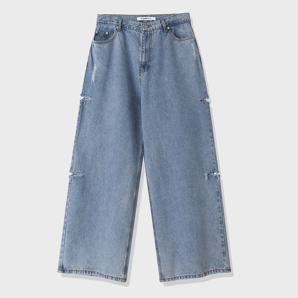 【Avandress】This is wide pants Knife Damage LIGHT BLUE This is wide pants Knife Damage LIGHT BLUE - 감도 깊은 취향