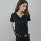 [4차]헨리넥 하프 티셔츠-Black