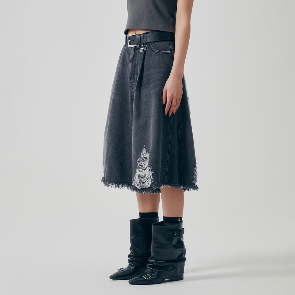 [TREEMINGBIRD] ★ Distressed Square Denim Set-up Shorts Distressed Square Denim Set-up Shorts [ Gray ] - 감도 깊은