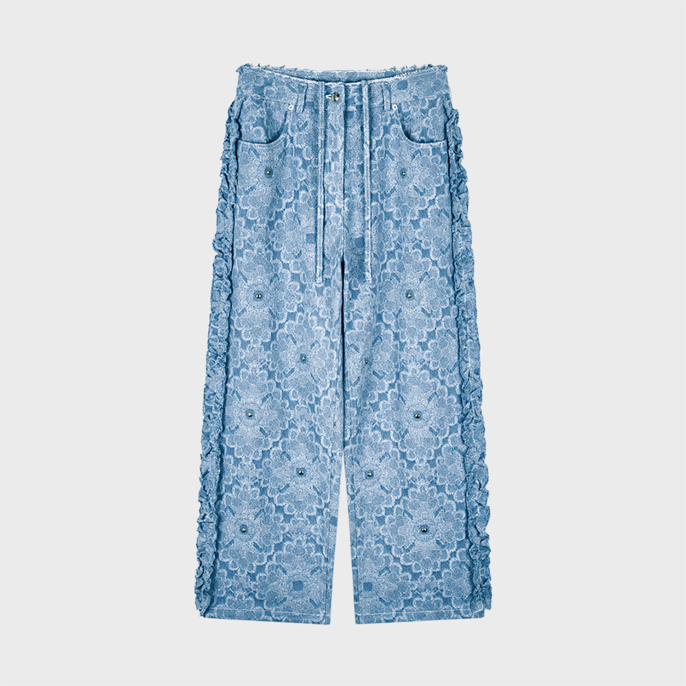 【Gimmetheyoung】G_STUD FLOWER CUT FRILL PANTS SKY BLUE G_STUD FLOWER CUT FRILL PANTS / SKY BLUE [2nd Restock