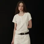 [6차]헨리넥 하프 티셔츠-White