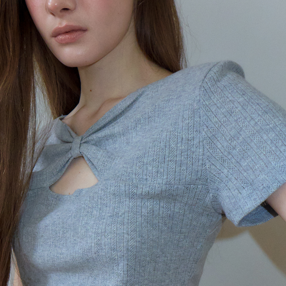 RONRON☆KNOT RIBBON SLIT HALF T SHIRT KNOT RIBBON SLIT HALF T SHIRT EYELET WHITE - RONRON 론론
