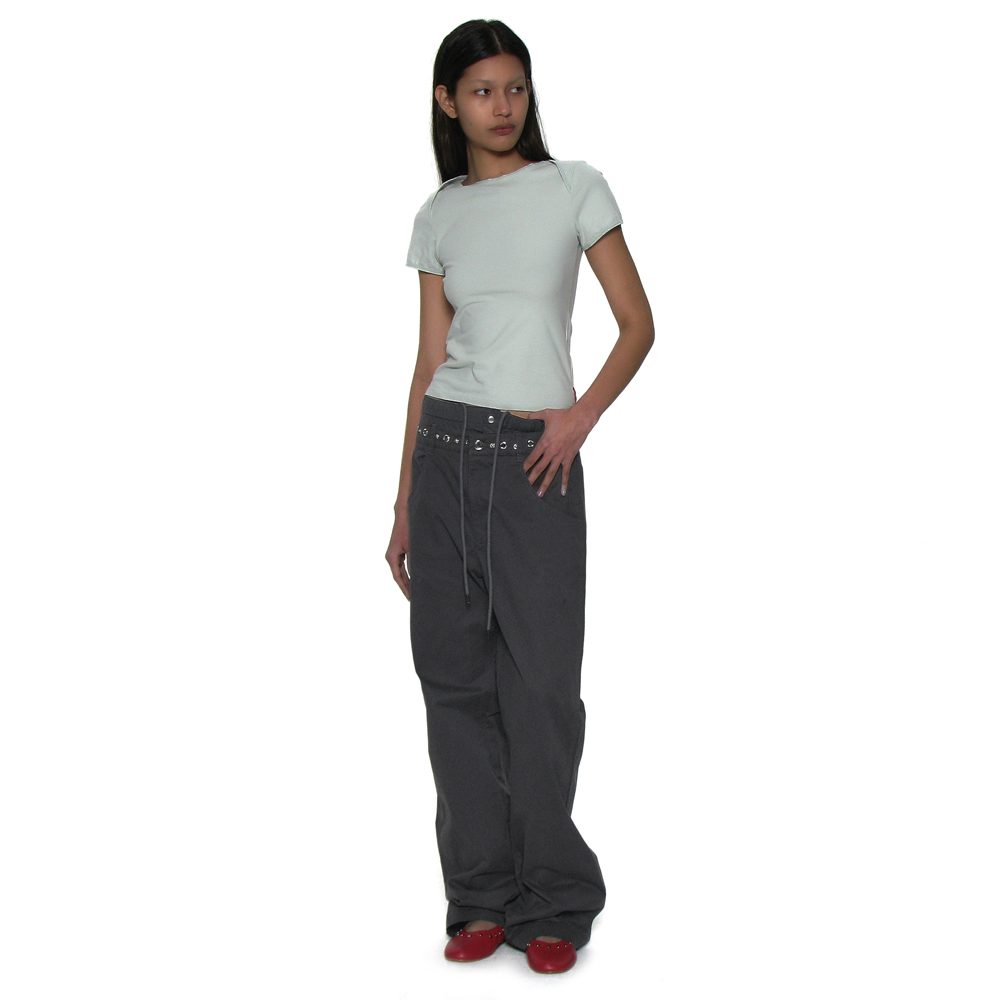 【PARTIMENTO】2WAY L POINTED DOUBLE WAIST PANTS パンツ 2WAY METAL POINTED DOUBLE WAIST PANTS_CHARCOAL - 감도 깊은