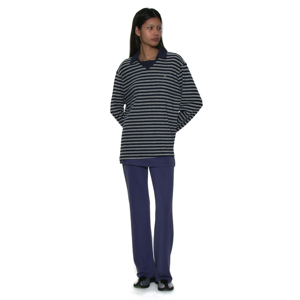 【PARTIMENTO】 DOUBLE COLLAR STRIPE LONG SLEEVE TEE /追跡付 DOUBLE COLLAR STRIPE LONG SLEEVE TEE_NAVY - 감도 깊은 취향