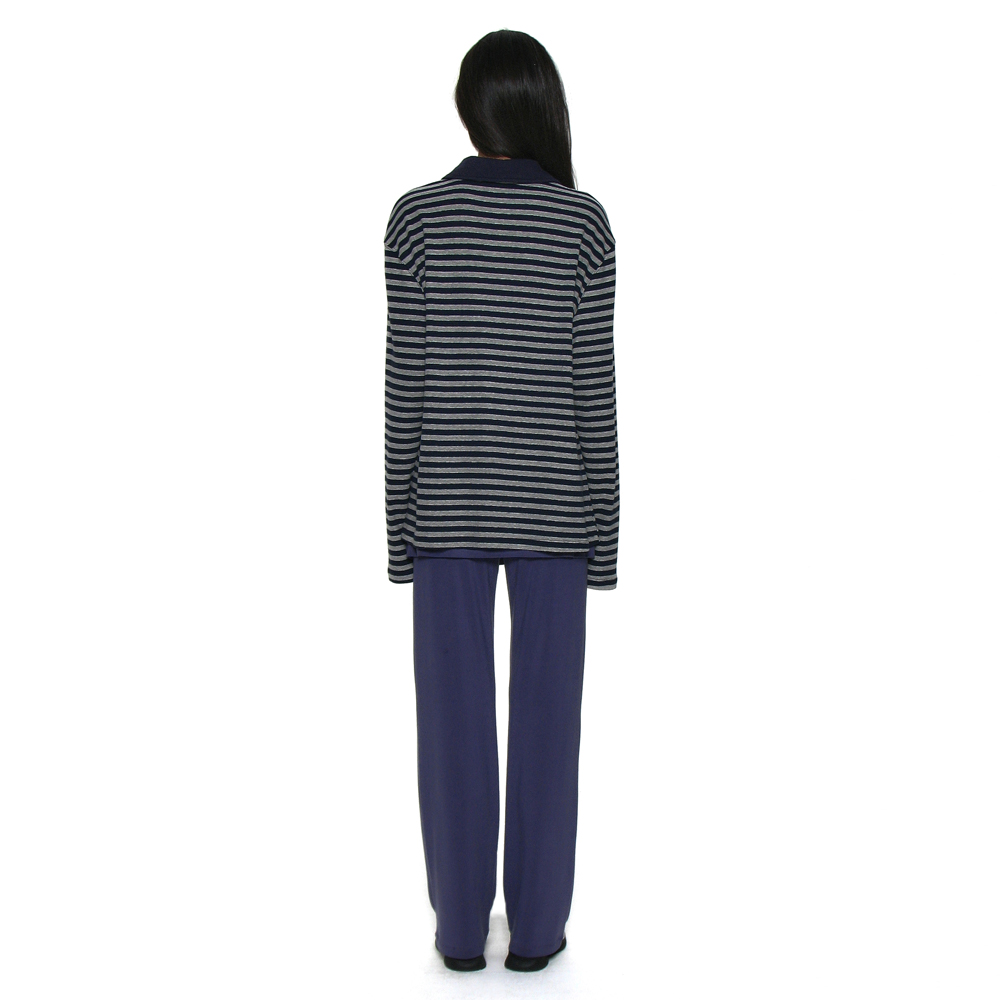 【PARTIMENTO】 DOUBLE COLLAR STRIPE LONG SLEEVE TEE /追跡付 WOMEN] DOUBLE COLLAR STRIPE LONG SLEEVE TEE_MOCHA GREY