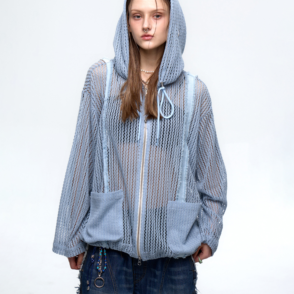 ☆送料・関税込☆R.SHEMISTE★DENIM PATCHED KNIT ZIP UP★ DENIM PATCHED KNIT HOOD ZIP UP - BLUE - 감도 깊은 취향