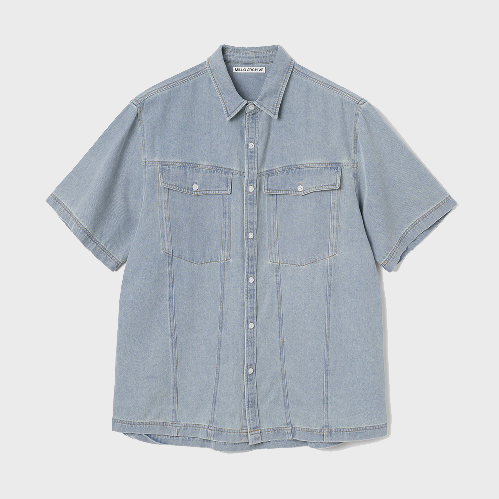 【PARTIMENTO】 Washed Denim Roll Up Half Shirts /追跡付 MUSINSA | PARTIMENTO Washed denim roll-up half shirt blue