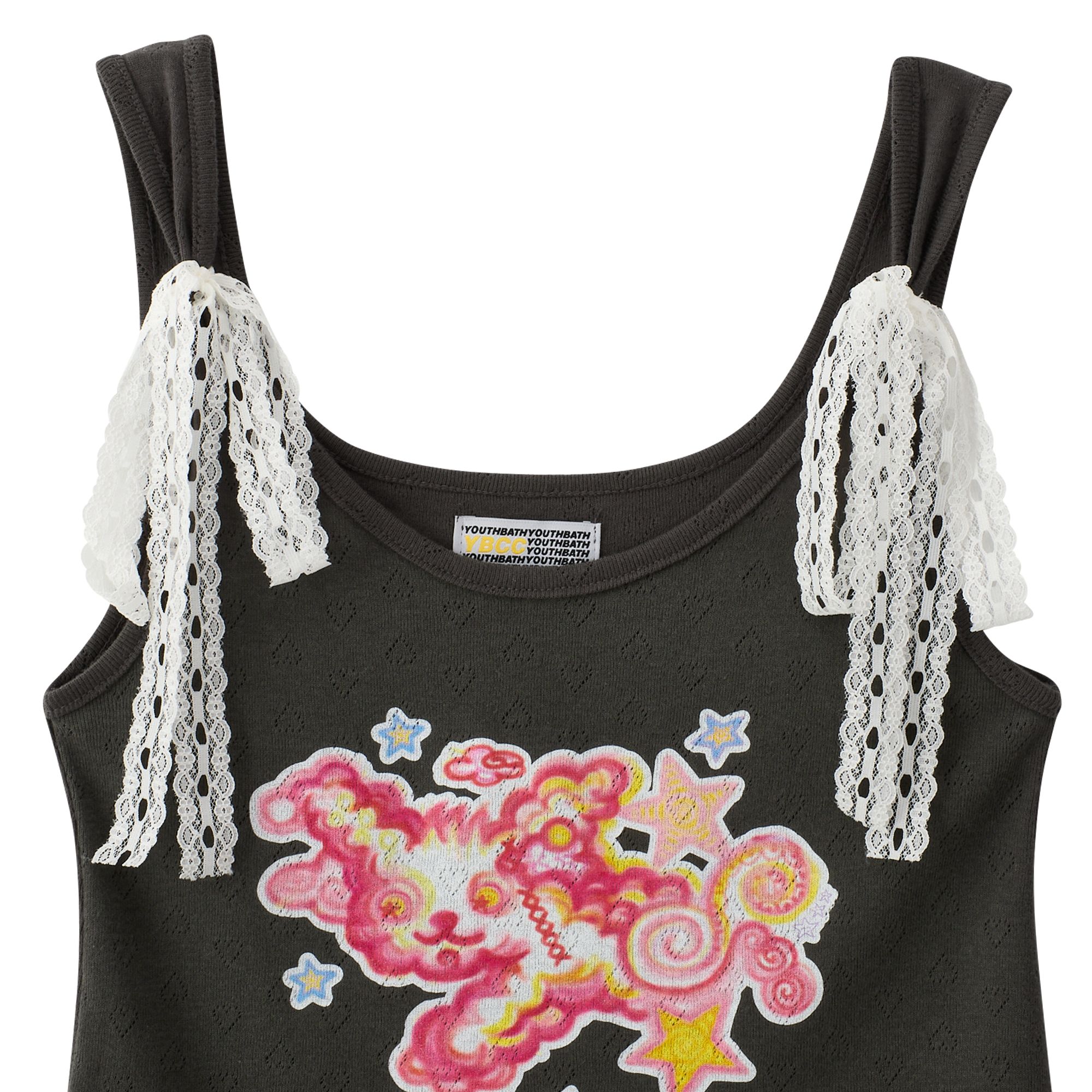 ★YOUTHBATH★YBX SOUP Lace ribbon sleeveless_charcoal★人気 YBX SOUP Lace ribbon sleeveless_charcoal - 감도 깊은 취향