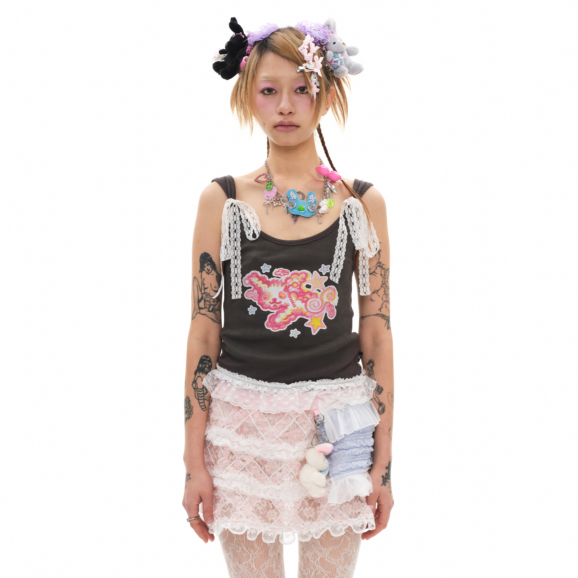 ★YOUTHBATH★YBX SOUP Lace ribbon sleeveless_charcoal★人気 YBX SOUP Lace ribbon sleeveless_charcoal - 감도 깊은 취향