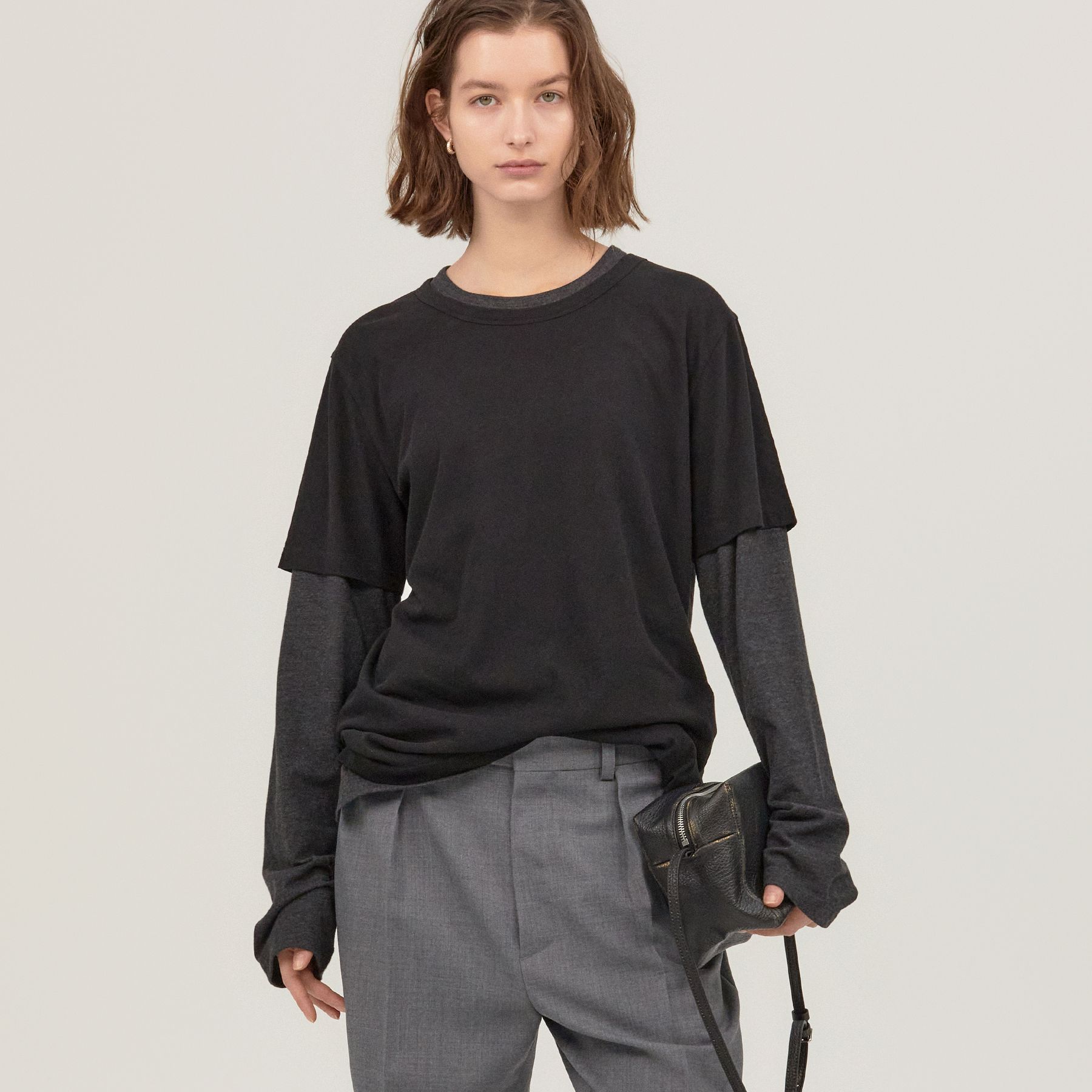 ◇OHESHIO◇ LAYERED STRIPE TSHIRT CHARCOAL LAYERED STRIPE T-SHIRT, CHARCOAL - 감도 깊은 취향 셀렉트샵 29CM