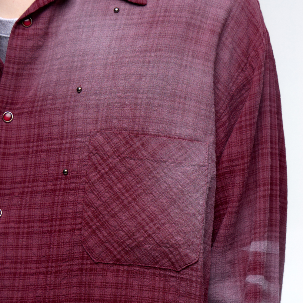 ■R.SHEMISTE■ STUD CAT WASHING CHECK SHIRT ASH PURPLE RSSC│알에스에스씨
