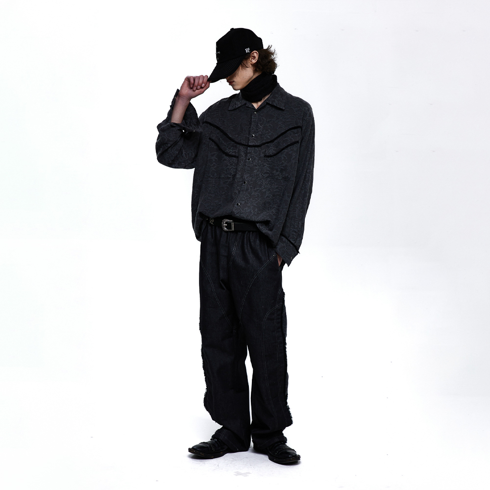 FLORAL JACQUARD WESTERN SHIRT - BLACK - 감도 깊은 취향