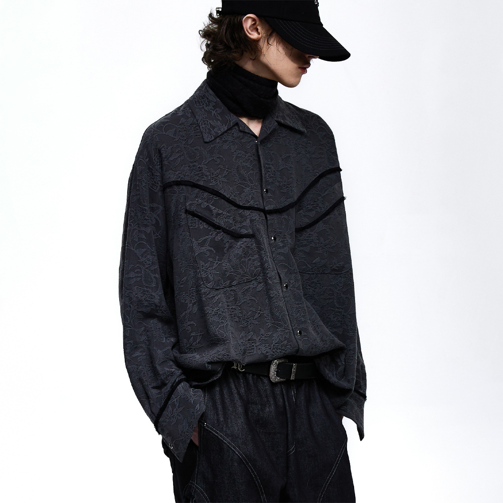 ■R.SHEMISTE■ FLORAL JACQUARD WESTERN SHIRT BLACK FLORAL JACQUARD WESTERN SHIRT - BLACK - 감도 깊은 취향