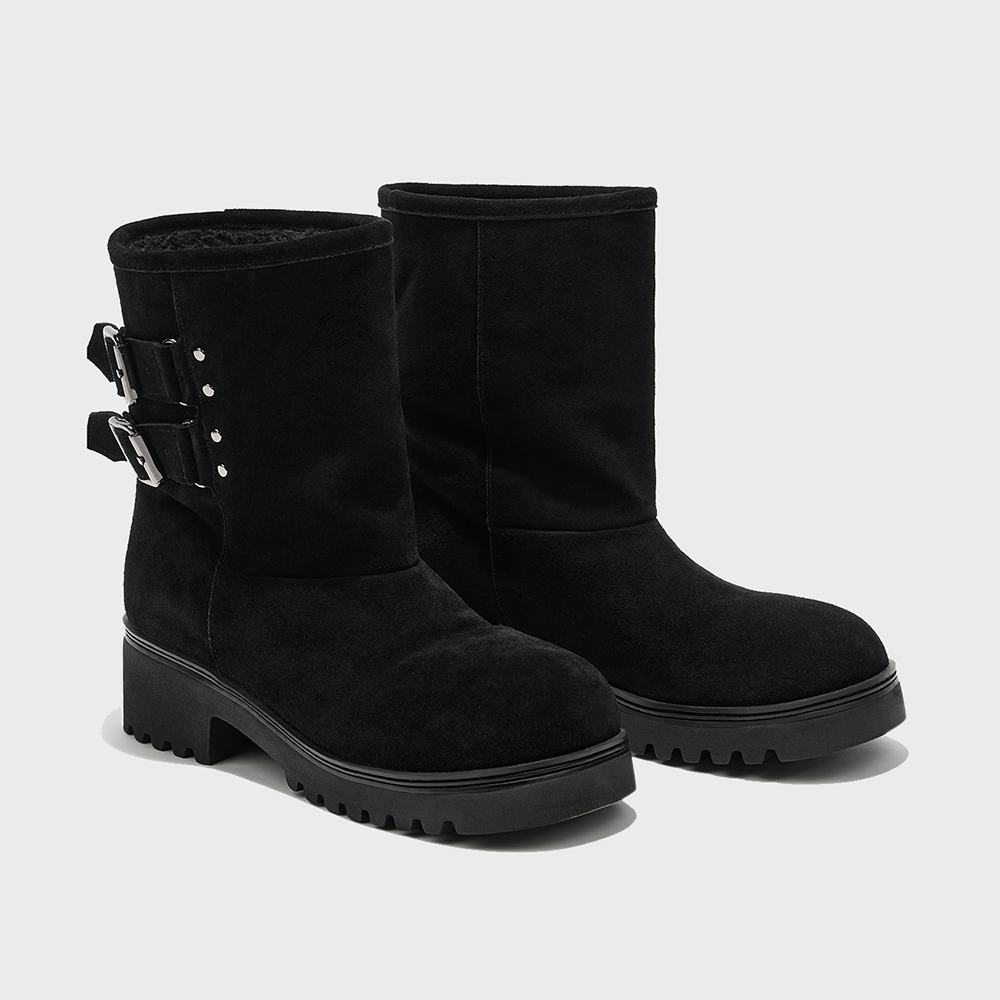 ショートブーツ・ブーティ DEINET TEDDY BEAR BUCKLE BOOTS IN BLACK TEDDY BEAR BUCKLE BOOTS IN BLACK - DEINET