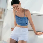 Stripe Shirring Swim Top[LMBESW245]-Blue