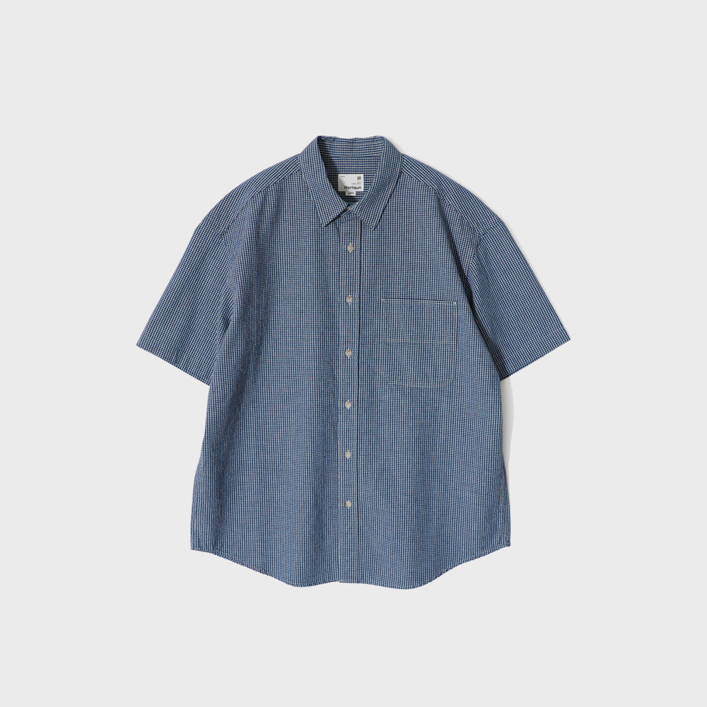 Stone Washing Denim A-Line Overfit Half Shirts Blue - 감도