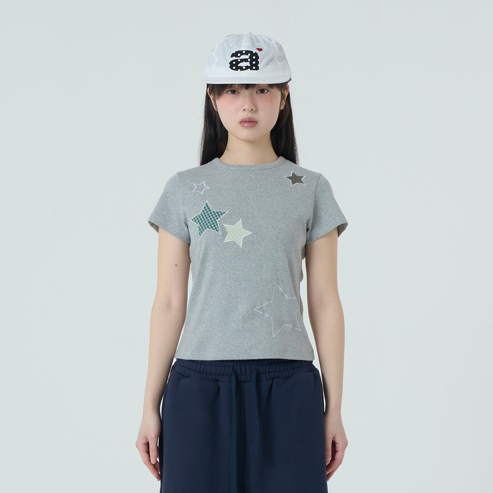 ★AEAE★ CHECK STAR TEE MELANGE GREY AE45SWTS011MNG CHECK STAR TEE [MELANGE GREY] - 감도 깊은 취향 셀렉트샵 29CM