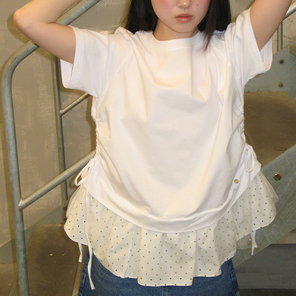 TORCHON LACE SHIRRING LAYERED LONG T SHIRT WHITE - 감도 깊은
