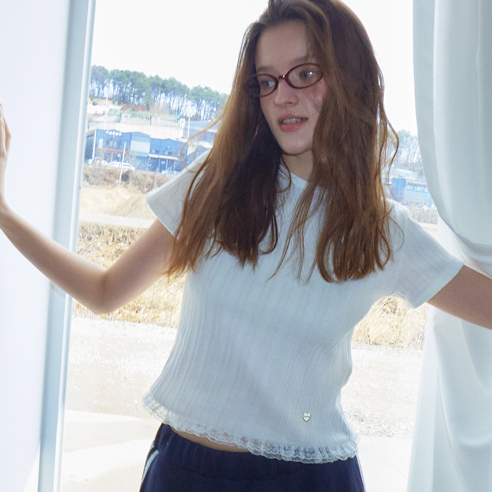 Tシャツ・カットソー RONRON LACE FRILL SLIM CROP PLEATS T SHIRT WHITE RR25AST4140 LACE FRILL SLIM CROP PLEATS T SHIRT WHITE - 감도 깊은 취향