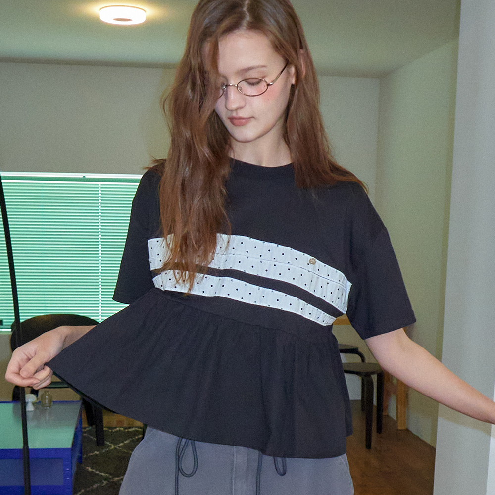 ◆RONRON◆ RUFFLE HEART CUT OUT PUFF SLEEVE HALF T SHIRT BLA RUFFLE HEART CUT OUT PUFF SLEEVE HALF T SHIRT WHITE - 감도