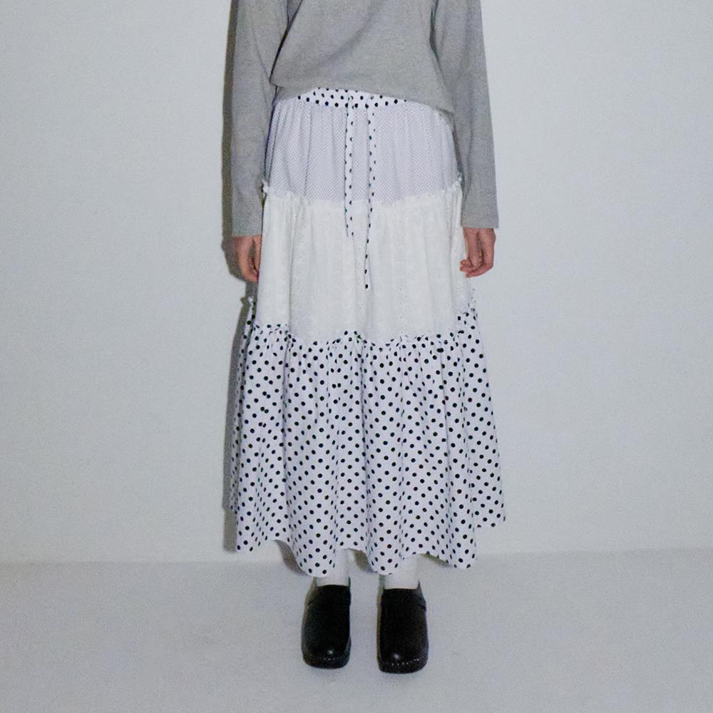 ★ronron★ DOT LACE MIX PATCH CANCAN LONG SKIRT WHITE NAVY MUSINSA | RONRON DOT LACE MIX PATCH CANCAN LONG SKIRT WHITE