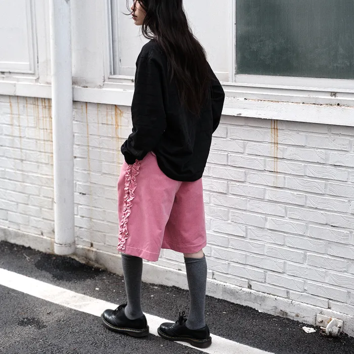 韓国商品/SAENGINSTUDIO RUFFLE COTTON VELVET CULOTTE PANTS RUFFLE COTTON VELVET CULOTTE PANTS - OLIVE - saenginstudios